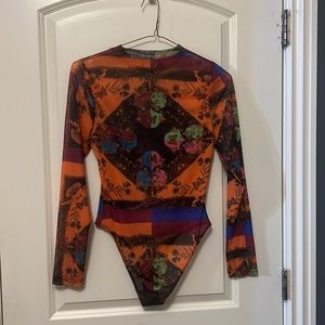 Akira Mesh Long-Sleeve Patterned Bodysuit